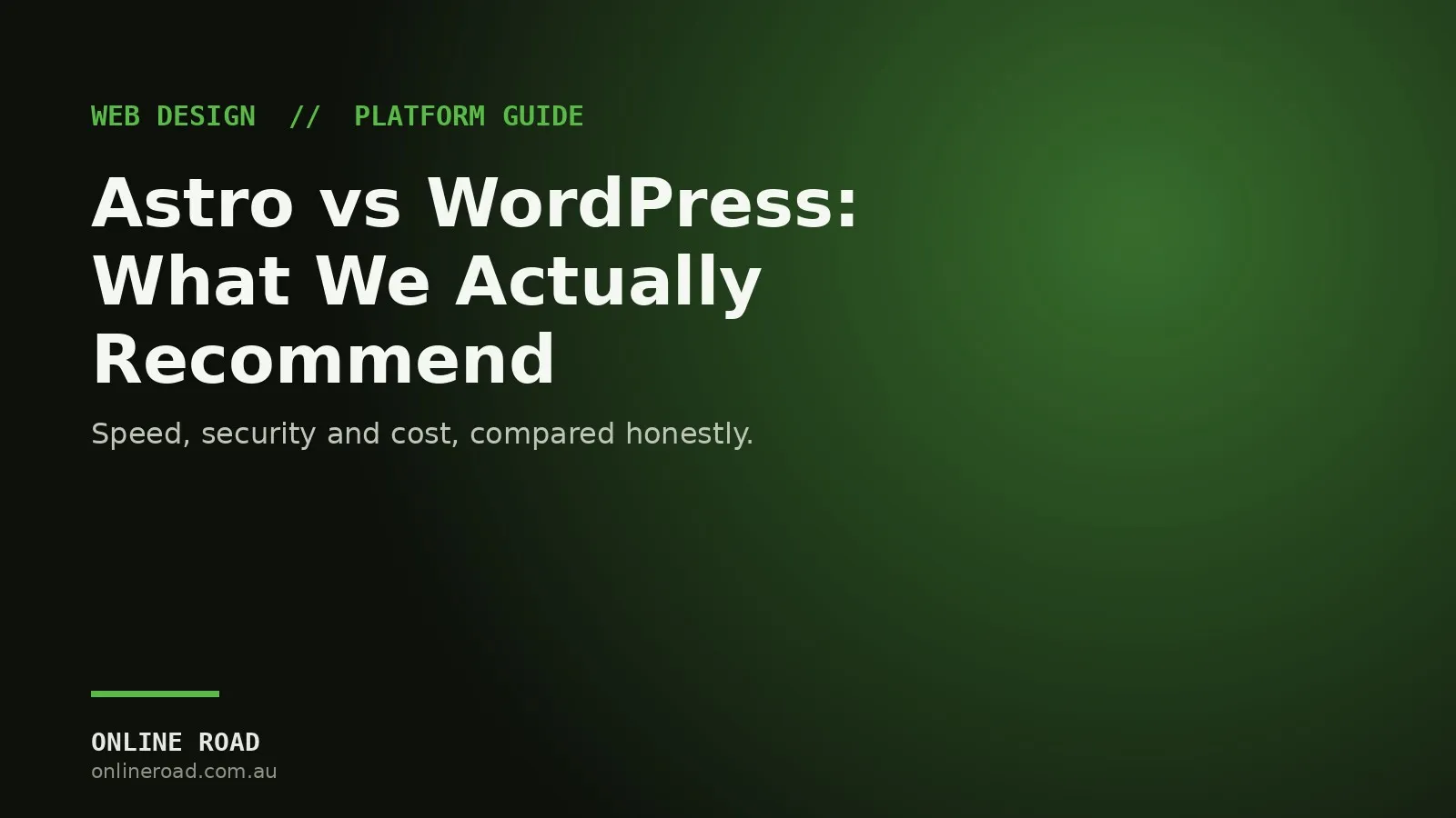 Astro versus WordPress comparison for an Australian small business website, shown as two website foundations side by side.