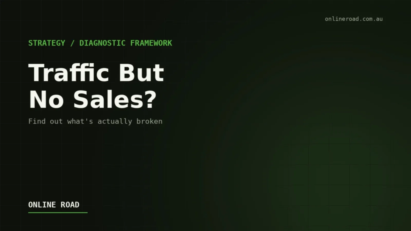An Australian business diagnosing why website traffic isn't turning into sales, shown as a funnel breaking at reach, trust or friction.